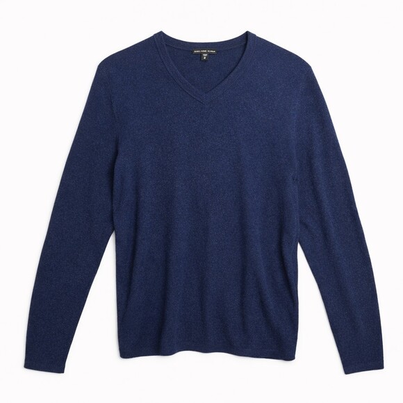 James Perse V Neck 100% Cashmere Sweater Men's Sz 4 (XL) Blue Quiet Luxury